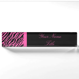 Porte-nom Plaque signalétique personnalisée Zebra Print Pink