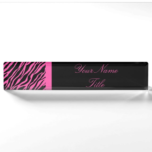 Porte-nom Plaque signalétique personnalisée Zebra Print Pink (Devant)