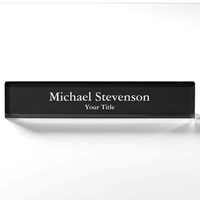 Porte-nom Plaque signalétique unique Black Elegant Modern De (Devant)