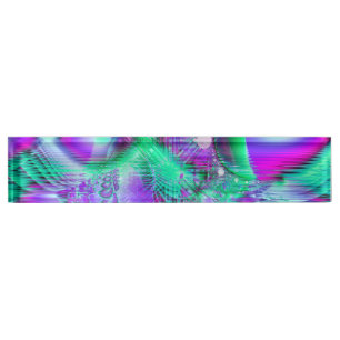 Porte-nom Plumes violettes de paon, menthe abstraite de
