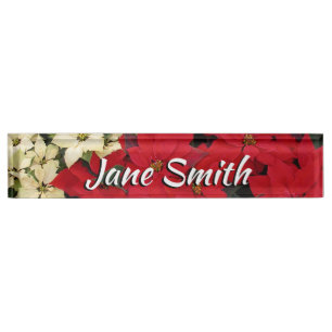 Porte-nom Poinsettias blanches et rouges I Holiday Floral