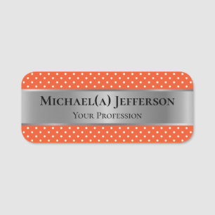 Porte-nom Pointe Polka Blanc Orange Tangerine Et Argent De L