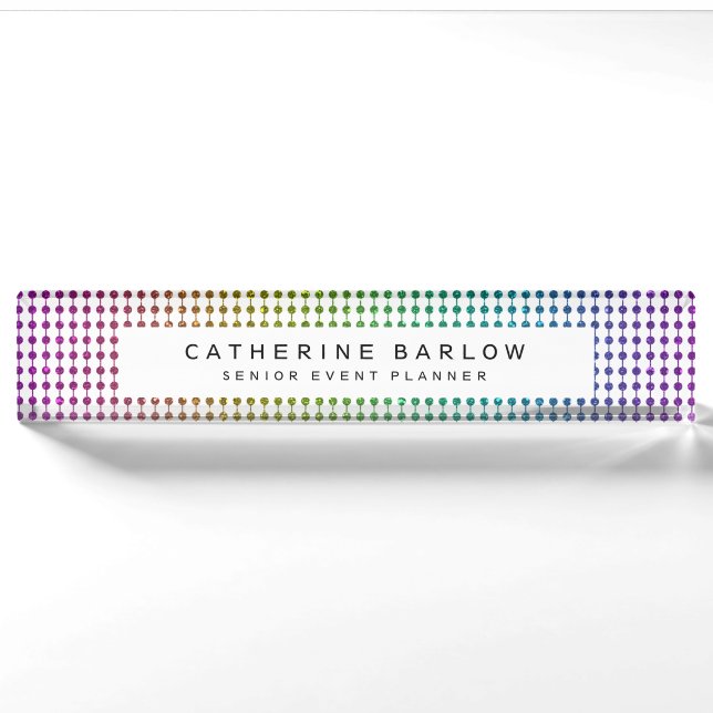 Porte-nom Points de Parties scintillant arc-en-ciel modernes (Devant)
