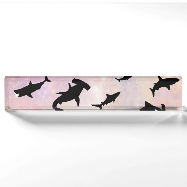 Porte-nom Poisson rose sur galaxie dégradée Espace (Devant)