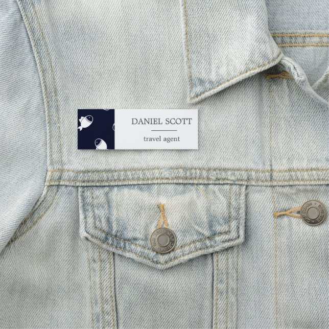 Porte-nom Poissons blanc silhouette motif bleu (En situation)