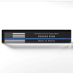 Porte-nom Police Ligne Bleue Mince Drapeau Américain Monogra