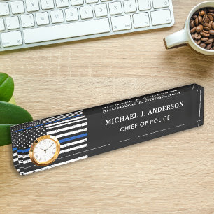 Porte-nom Police Officier Personnalisé Mince Ligne Bleue Hor