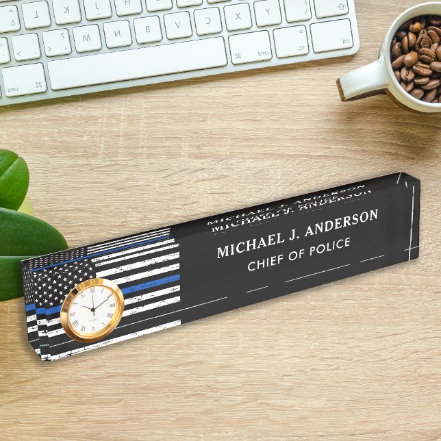 Porte-nom Police Officier Personnalisé Mince Ligne Bleue Hor (Créateur téléchargé)
