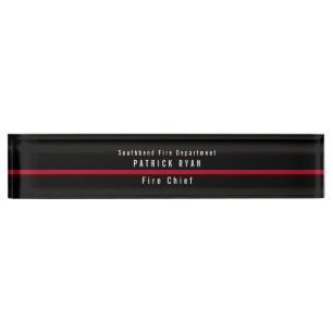 Porte-nom Pompier de la ligne rouge mince Monogramme moderne