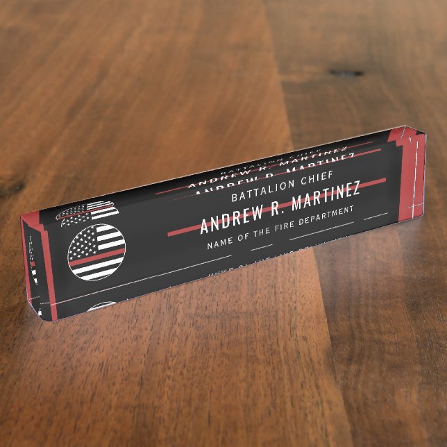 Porte-nom Pompier Mince ligne rouge Service de Secourt incen (Taille)