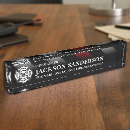 Porte-nom Pompiers Service d'incendie Mince ligne rouge Logo