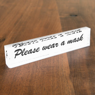 Porte-nom Portez un masque, noir et blanc élégant script
