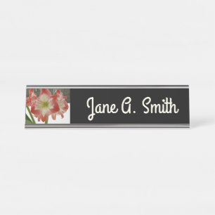Porte-nom Pour Bureau Amaryllis en Fête Rouge Neige Hiver Floral