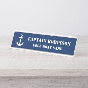 Porte-nom Pour Bureau Ancre classique Votre capitaine Titre Nom du batea