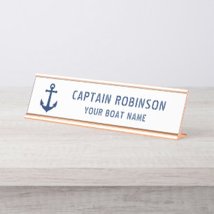 Porte-nom Pour Bureau Ancre vintage Votre Capitaine Titre Nom du bateau