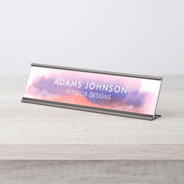 Porte-nom Pour Bureau Aquarelle bleue professionnelle Abstraite (Devant)