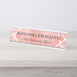 Porte-nom Pour Bureau Aquarelle corail Géométrique Moderne Personnalisé