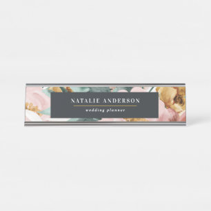 Porte-nom Pour Bureau Aquarelle moderne florale et feuillage élégant