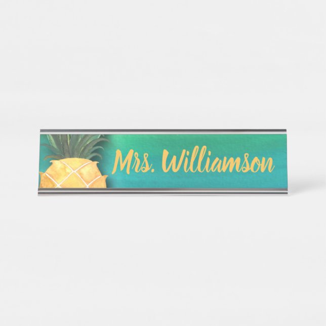 Porte-nom Pour Bureau Aquarelle professionnelle d'ananas d'éducateur de (Devant)
