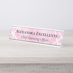 Porte-nom Pour Bureau Aquarelle rose Géométrique Moderne Personnalisé Fe