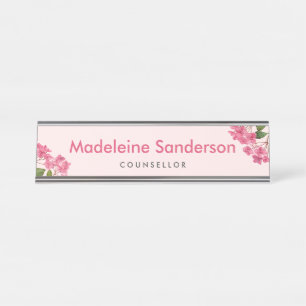 Porte-nom Pour Bureau Aquarelle rose Hydrangée Lacecaps Illustration
