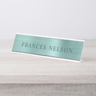 Porte-nom Pour Bureau Aspect métallisé turquoise pâle Serif élégant