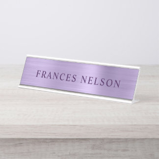 Porte-nom Pour Bureau Aspect métallisé violet pâle Serif élégant