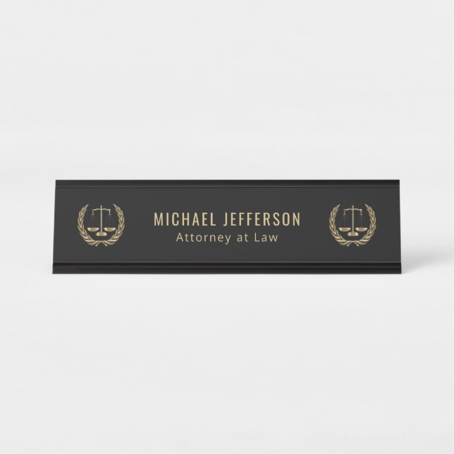 Porte-nom Pour Bureau Avocat - noir et or (Devant)