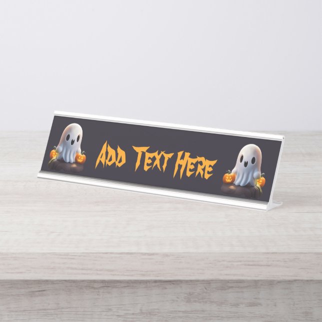 Porte-nom Pour Bureau Baby Ghost Déplaisant mignon caractère Halloween (Devant)