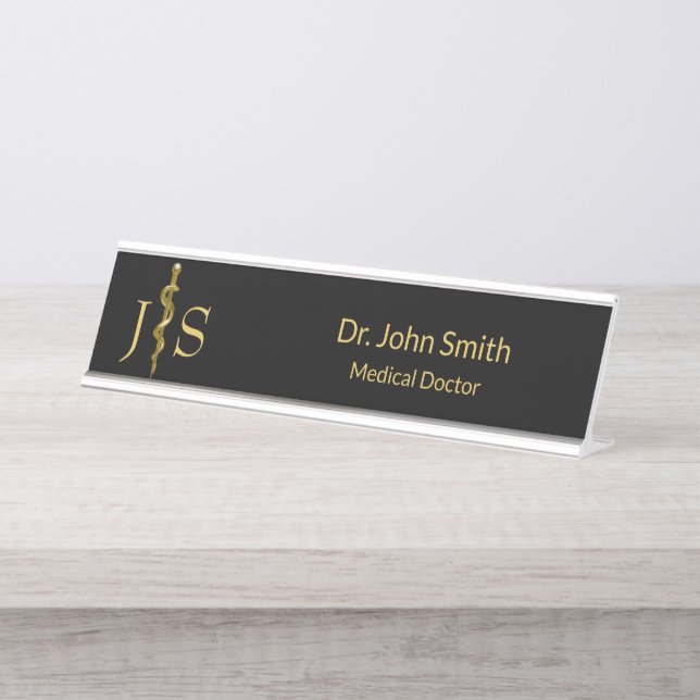 Porte-nom Pour Bureau Baguette classique d'Asclepius Gold sur Médicale n (Devant)