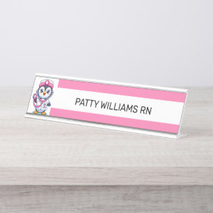 Porte-nom Pour Bureau Bande stéthoscopique rose Infirmier pinguin mignon