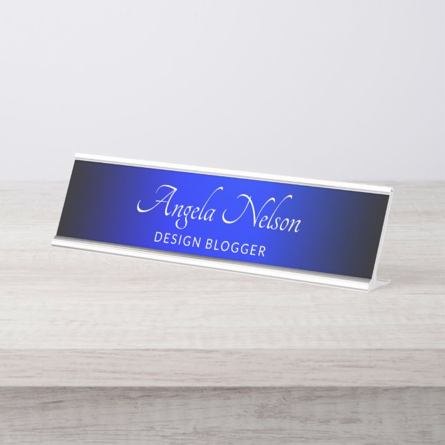 Porte-nom Pour Bureau Black Edge Sapphire Blue Ombre (Devant)