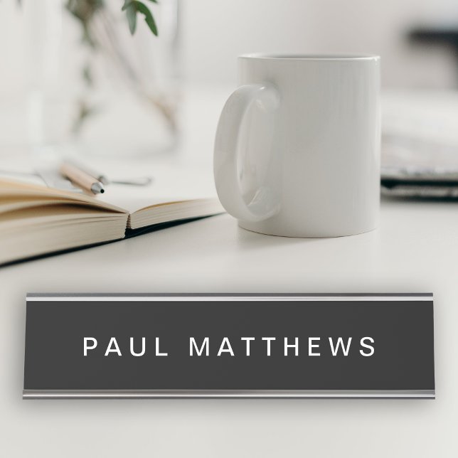 Porte-nom Pour Bureau Black Modern Sleek Custom Ajouter Votre Nom (Créateur téléchargé)