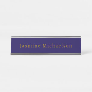Porte-nom Pour Bureau Bleu foncé et or, minimaliste mignon, nom personne