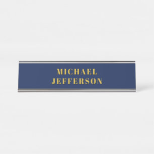 Porte-nom Pour Bureau Bleu foncé et or Minimaliste Moderne Plain Nom pro