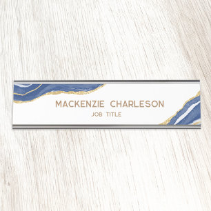 Porte-nom Pour Bureau Bleu Marbre Agate Gold Parties scintillant Profess