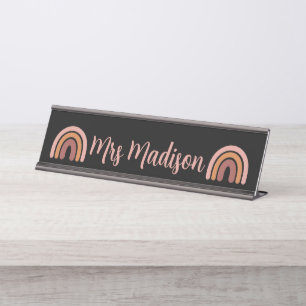 Porte-nom Pour Bureau Boho Arc-en-Ciel Mignon Professeur Personnalisé