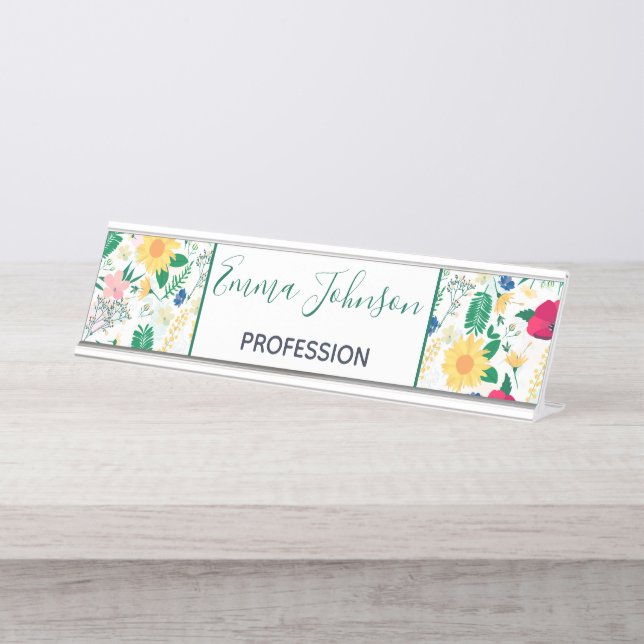 Porte-nom Pour Bureau Boho Fleur sauvage Meadow Floral Design (Devant)