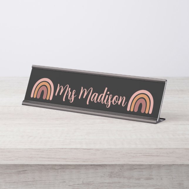 Porte-nom Pour Bureau Boho Rainbow Cute Professeur personnalisé (Devant)