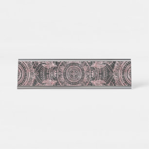 Porte-nom Pour Bureau Boho Rose Gold Grey Mandala Design élégant