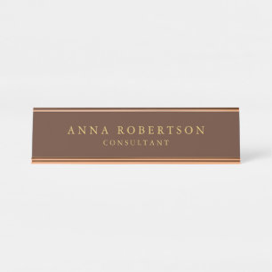 Porte-nom Pour Bureau Brown Rose couleur or Professionnel Minimaliste