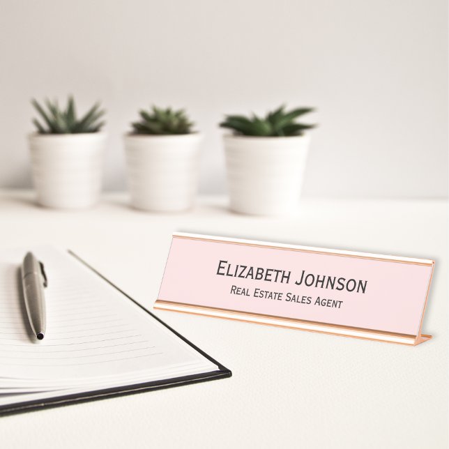Porte-nom Pour Bureau Bureau d'affaires moderne Pastel Pink (Modern Pastel Pink Professional Business Office Desk Name Plate)