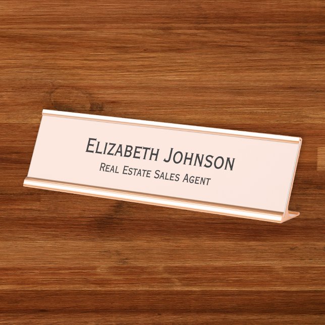 Porte-nom Pour Bureau Bureau d'affaires professionnel Gold Rose moderne (Modern Rose Gold Professional Business Office Desk Name Plate)