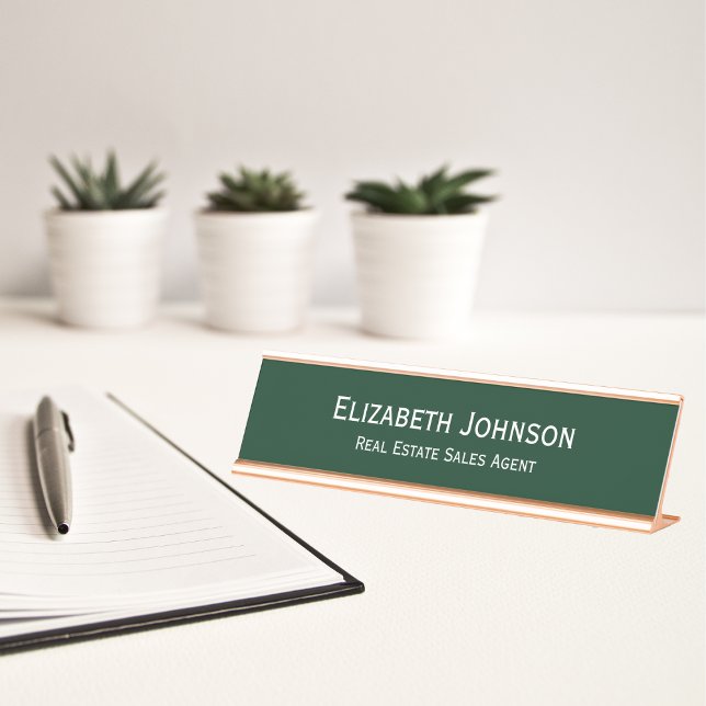 Porte-nom Pour Bureau Bureau d'affaires professionnel moderne Dark Green (Modern Dark Green Professional Business Office Desk Name Plate)