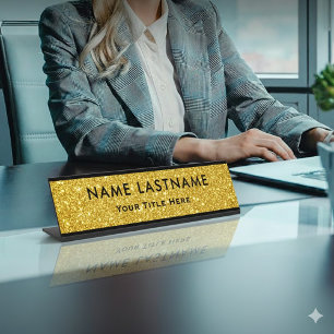Porte-nom Pour Bureau Bureau Moderne Noir et Or Professionnel