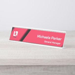 Porte-nom Pour Bureau Bureau moderne rose chaud logo noir personnalisé