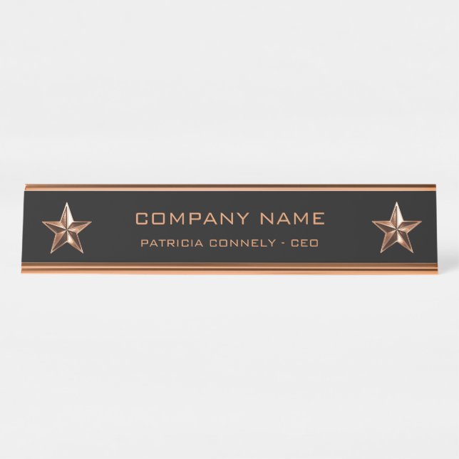 Porte-nom Pour Bureau Cadre d'entreprise rose d'étoile d'or (Devant)