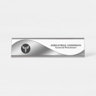 Porte-nom Pour Bureau Caduceus argent noir nom de bureau médecin chirur