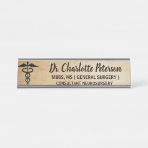 Porte-nom Pour Bureau Caduceus Médecins en bois