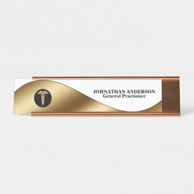 Porte-nom Pour Bureau Caduceus or noir médecins nom bureau (Devant)